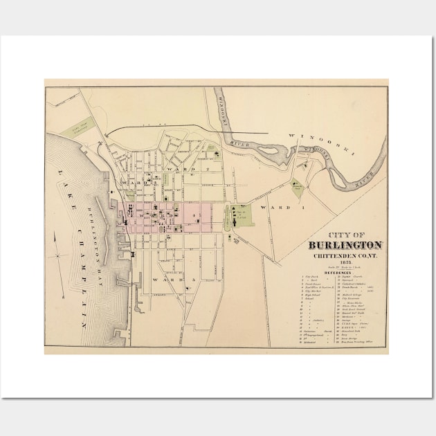 Vintage Map of Burlington Vermont (1873) Wall Art by Bravuramedia